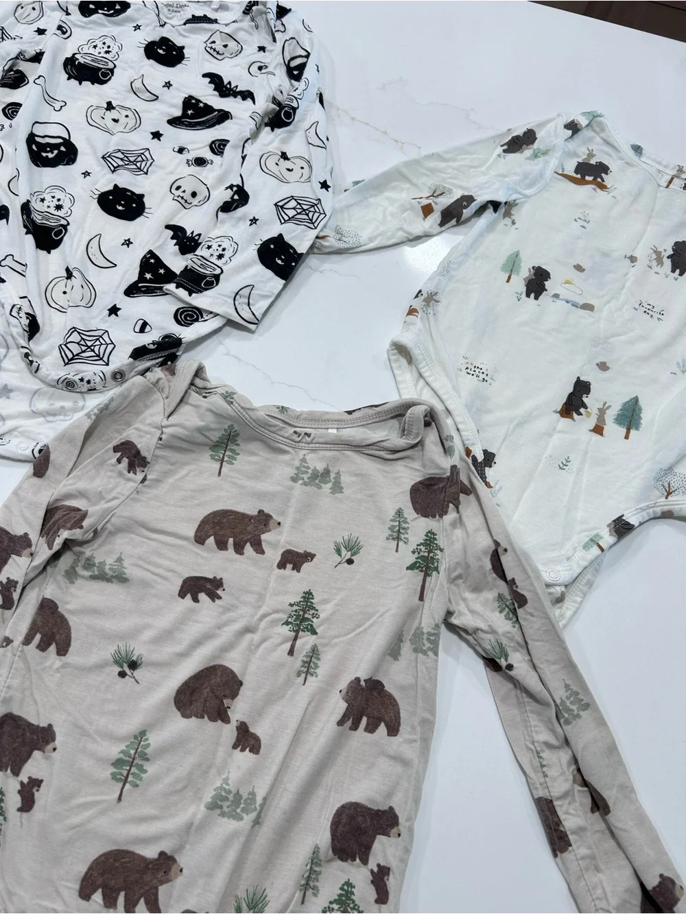 Angel Dear Baby Bodysuit Set - White, Cream, Tan with Black and Brown Prints